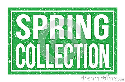 SPRING COLLECTION, words on green rectangle stamp sign Stock Photo