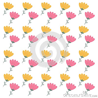 Spring Colorful Simple Flowers on White Vector Illustration