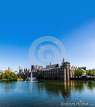 Hofvijver - Dutch Parliament and Government reflection Stock Photo