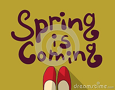 Spring coming green sign card. Vector Illustration