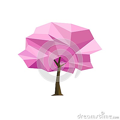 Spring concept pink tree formed by triangles, pink sakura. Polygon vector illustration Vector Illustration