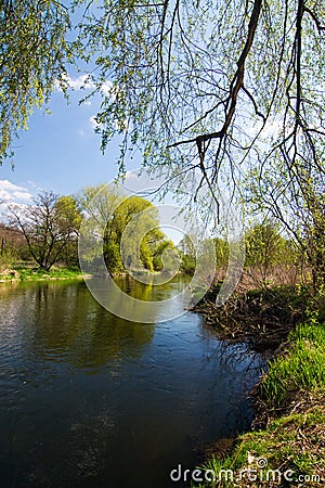 Spring countryside with river Stock Photo