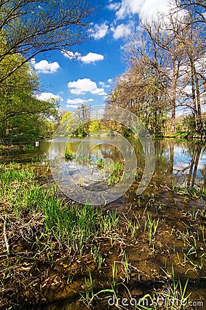 Spring countryside with river Stock Photo