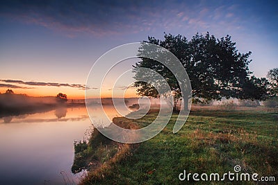 Spring dawn on the river Stock Photo