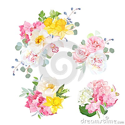 Spring delicate bouquets vector design objects Vector Illustration