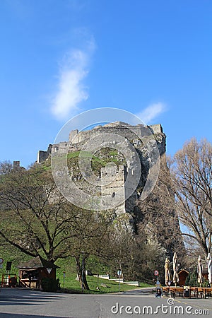 Spring at Devin castle - castle and parking place below the castle Editorial Stock Photo