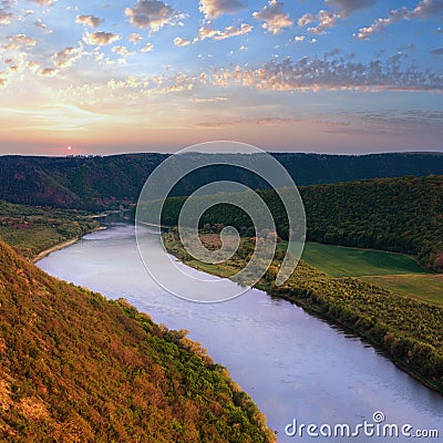 Spring Dnister river bend canyon Stock Photo