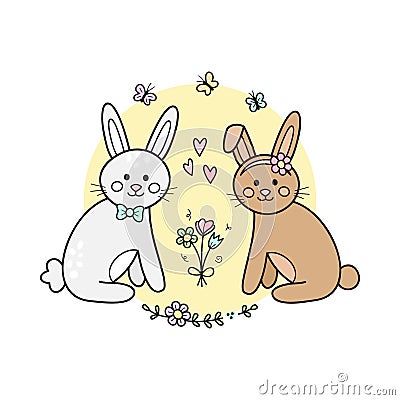 Spring easter bunnies vector illustration Vector Illustration