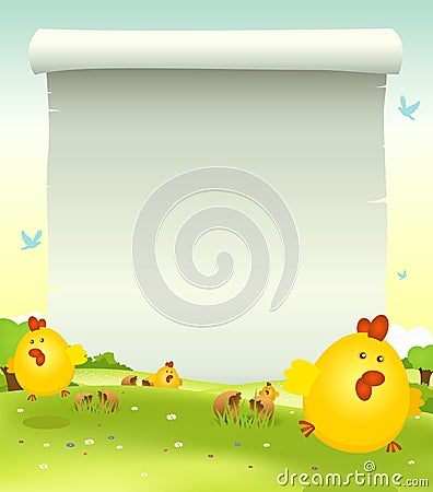 Spring Easter Chicken Background Vector Illustration