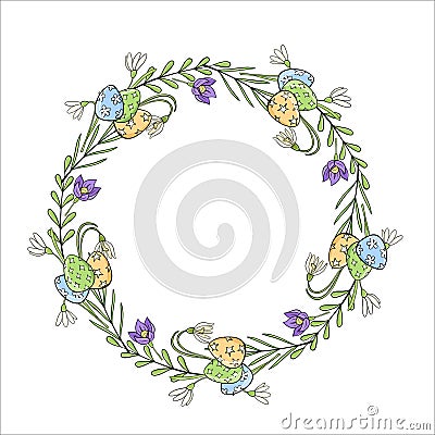 Spring Easter circle frame border with bright snowdrop flowers Vector Illustration