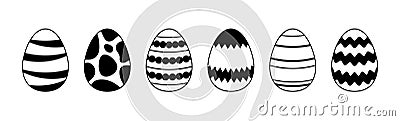 Spring Easter eggs set. Black white egg collection with different ornaments and patterns. Doodle style Easter Vector Illustration