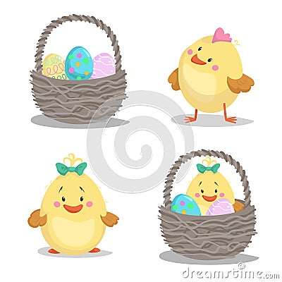 Spring easter symbols and seasonal vector illustrations set. Vector Illustration