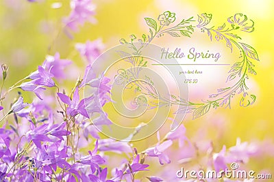 Spring elegant background with purple wildflowers. Hello Spring. Watercolor greeting card of flowers. Vector illustration Cartoon Illustration