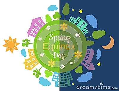 Spring equinox half day half night Vector Illustration