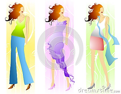 Spring Fashion Models Cartoon Illustration