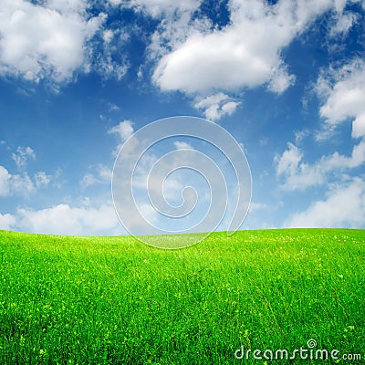 Spring field and clouds Stock Photo