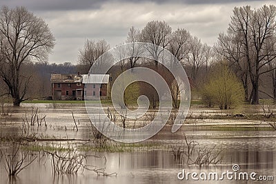 devastating flood and the resilience of life, generative ai Stock Photo