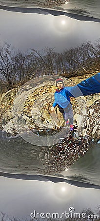 Spring flood and shore with garbage Stock Photo