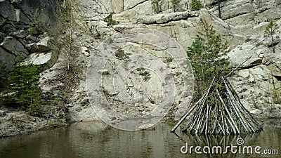 Flooded Tee Pee Of Branches In A Burn Pile Stock Photo