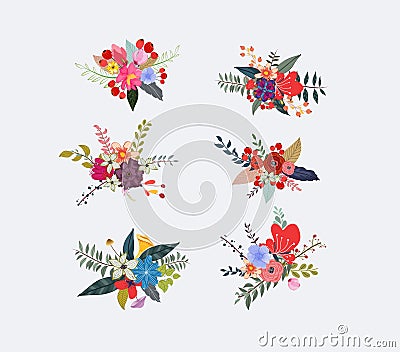 Spring floral clusters, flower wreaths, bouquets elements Vector Illustration