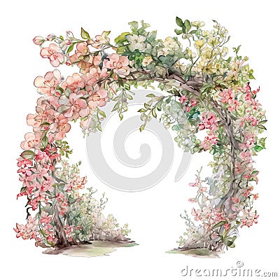 Spring floral garden arch watercolor illustration, spring clipart Cartoon Illustration