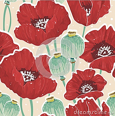 Spring floral seamless pattern with poppy Vector Illustration