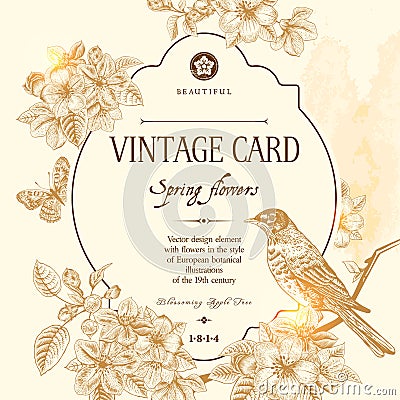 Spring floral vector vintage card Vector Illustration