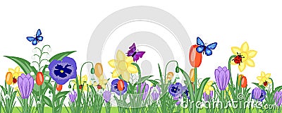 Spring flower meadow banner Stock Photo