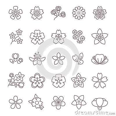 Spring flower thin line vector icons set Vector Illustration