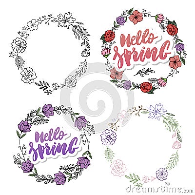 Spring Flower Wreath Vector Set Design beautiful Stock Photo