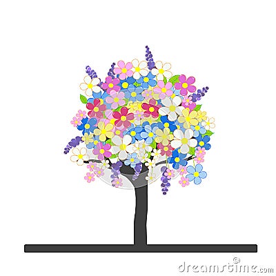 Spring flowering tree with colorful blossom Vector Illustration