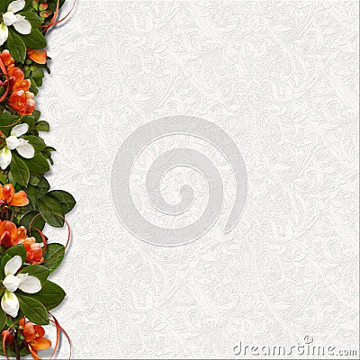 Spring flowers border on white paper background Stock Photo