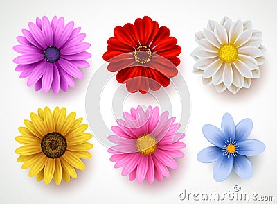 Spring flowers colorful vector set isolated in white background Vector Illustration