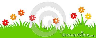 Spring flowers and grass header Vector Illustration