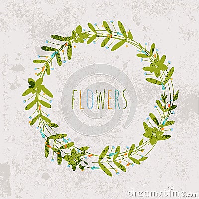 Spring flowers, leaves, dandelion, grass on a vintage background Vector Illustration