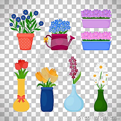 Spring flowers in pots set Vector Illustration