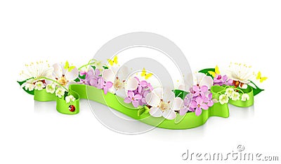 Spring flowers and ribbon Vector Illustration