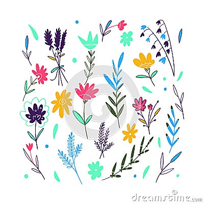 Spring Flowers Set. Hand drawn vector illustration. Isolated on white background Cartoon Illustration