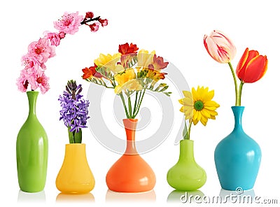 Spring flowers in vases Stock Photo