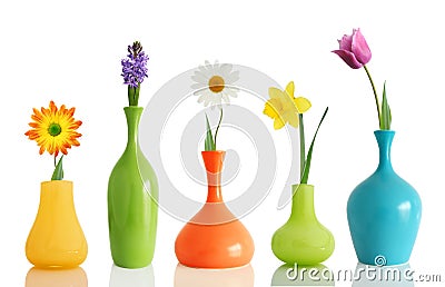 Spring flowers in vases Stock Photo