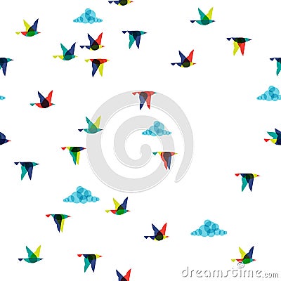 Spring flying birds illustration, seamless, Cartoon Illustration