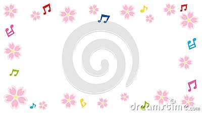 spring frame -cherry blossoms and musical note- landscape format Cartoon Illustration