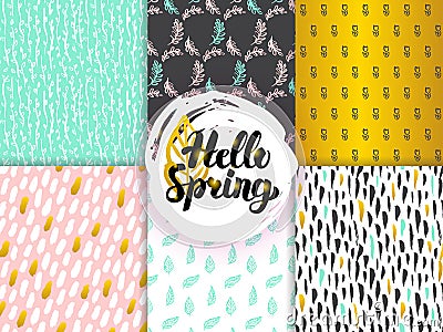 Spring Funky Seamless Patterns Vector Illustration