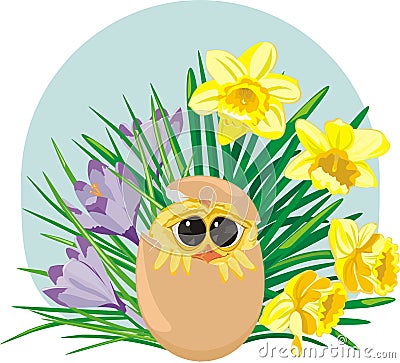 Spring garden and egg Vector Illustration