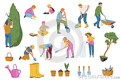 Spring Gardening Icons Collection Cartoon Illustration