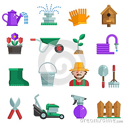 Spring Gardening Icons Set Vector Illustration