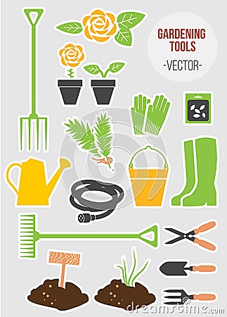 Spring Gardening Tools Set, Vector Illustration Vector Illustration