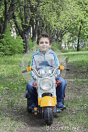 In the spring on a glade where there are dandelions sitting on a Stock Photo