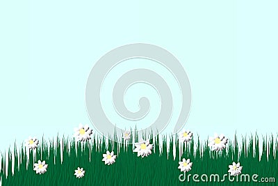 Green grass on a transparent background. glade in the forest grass. Chamomiles on the glade. Vector Illustration