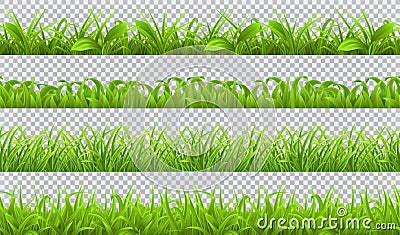 Spring green grass, seamless pattern. 3d vector set Vector Illustration